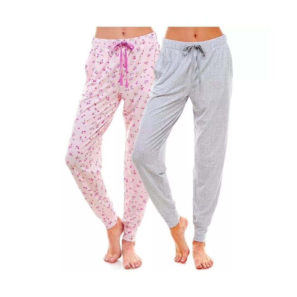 Roudelain Womens Size Large 2 Pack Jogger Sleep Pants in Floral & Stripe Dot